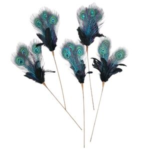 Peacock Feather Christmas Picks | Set of 5 | Purple Blue Jewel Decor